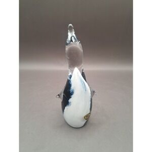 Black,White Blue Art Glass Penguin Figurine Konstglas Ronneby Sweden